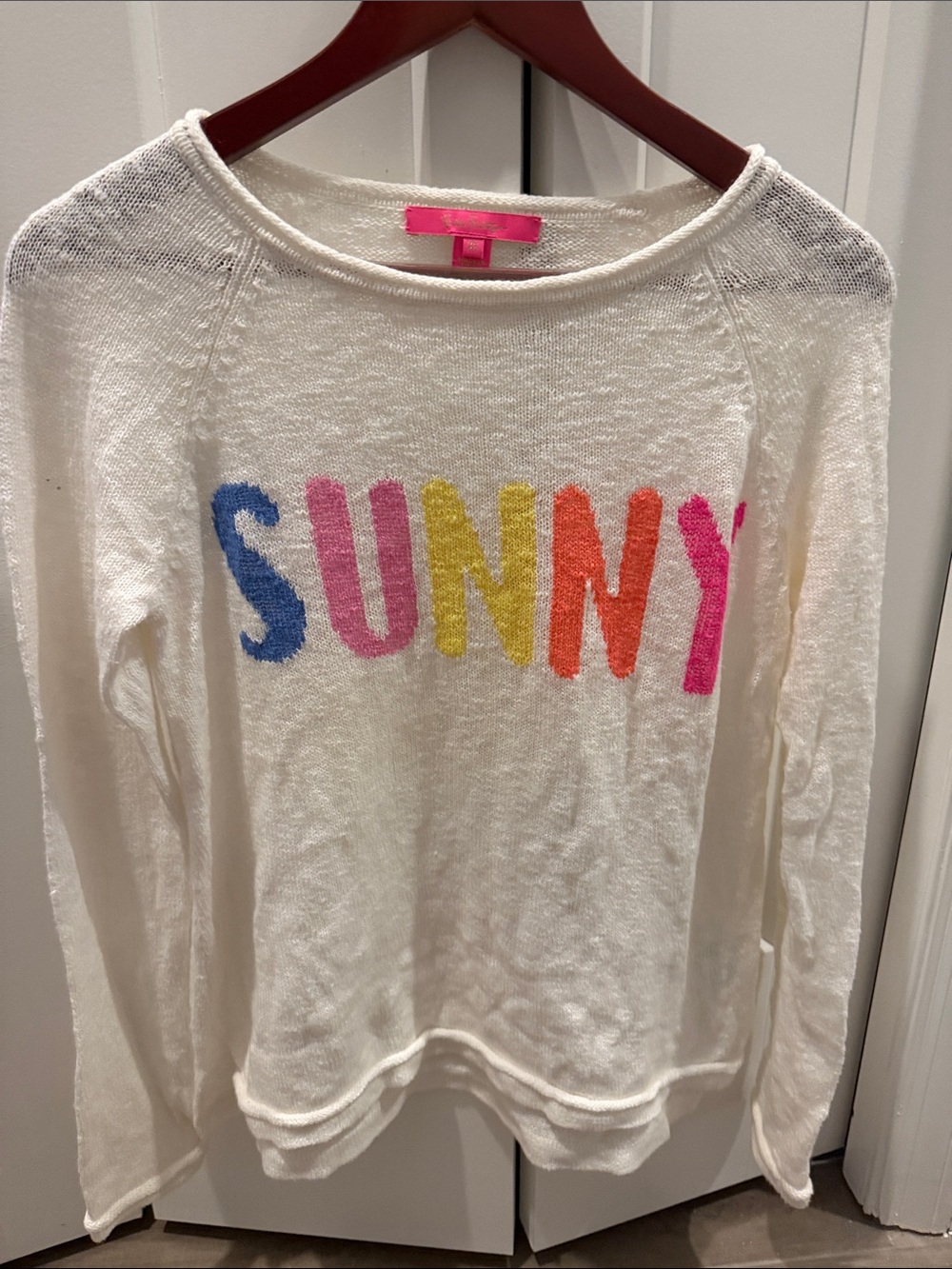Lilly Pulitzer White Crewneck Sweater with Multicolor SUNNY Text